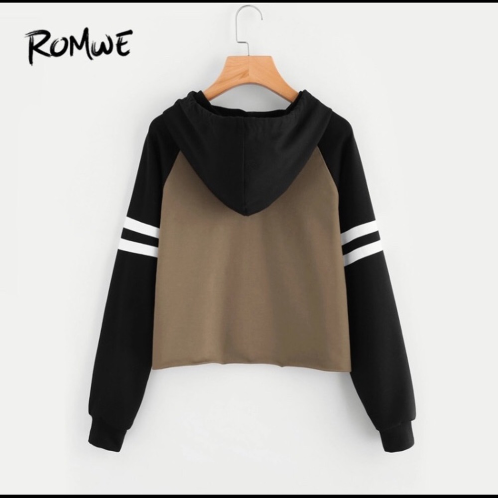 ROMWE Drawstring Colorblock Letter Varsity Striped - Picture 2 of 5